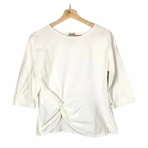 Monroe & Main White Half Sleeve Twist Front Top M - Picture 1 of 7